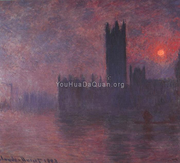 London: Houses of Parliament at Sunset - 克劳德·莫奈